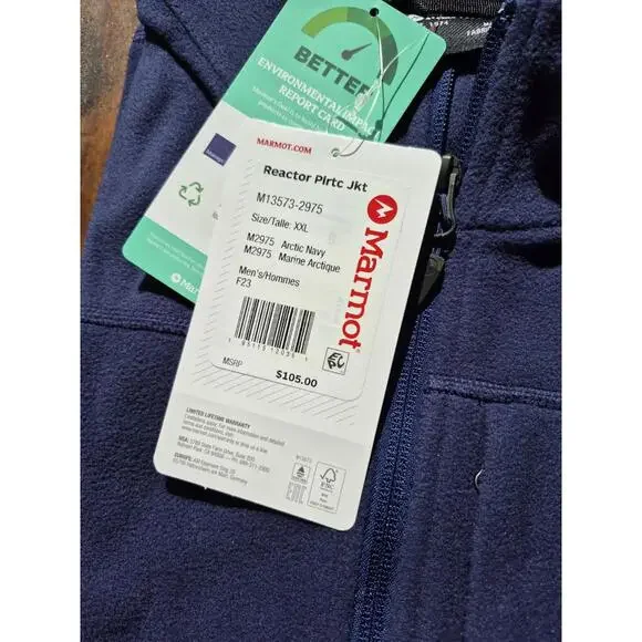 Marmot Reactor Polartec Microfleece Jacket Zip Closure Navy XXL 2XL $100 MSRP - Picture 7 of 9
